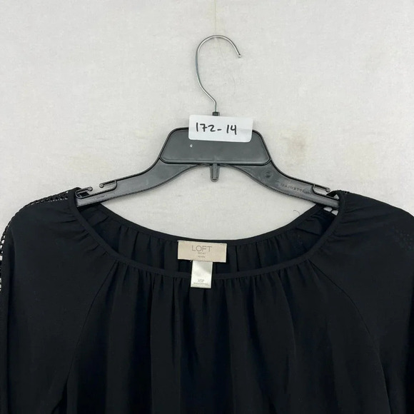 Loft Blouse Women's Sz PXS Black Round Neck Crochet Trim Sleeves Relaxed Fit - Picture 12 of 12